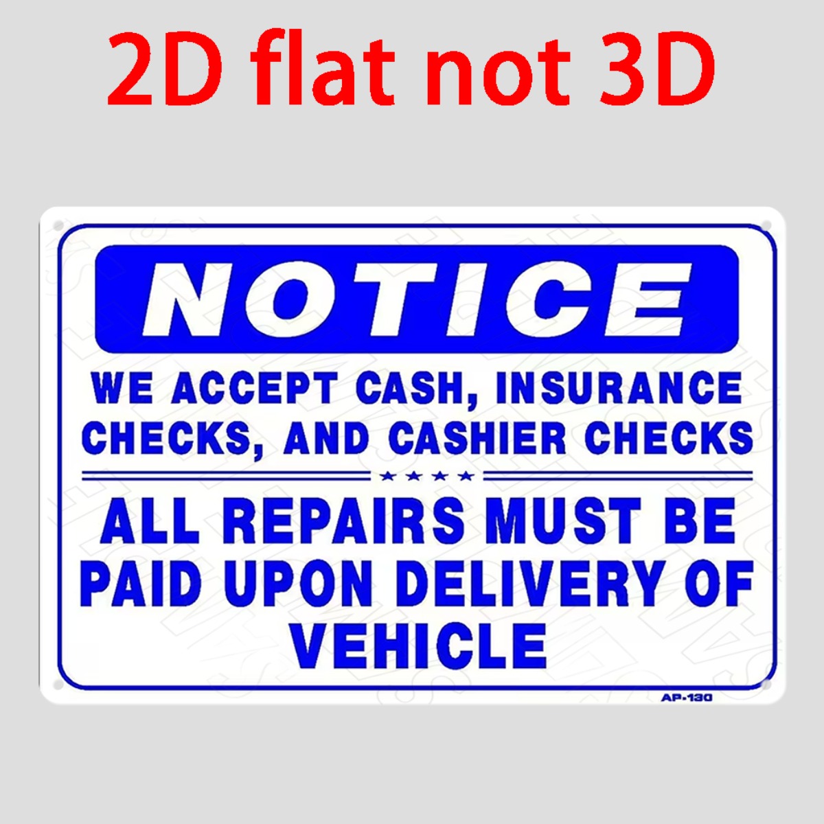 Auto Repair Shop Insurance - Płaska metalowa tabliczka 2D, nie 3D,